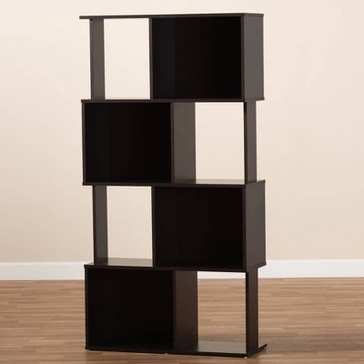 61.42" Riva Geometric Wood Bookshelf Dark Brown - Baxton Studio 4 61.42" Riva Geometric Wood Bookshelf Dark Brown - Baxton Studio - Image 4