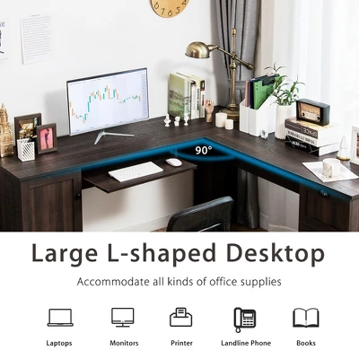 Costway L-Shaped Corner Computer Desk Writing Table Study Workstation Drawers BlackBrown 4 Costway L-Shaped Corner Computer Desk Writing Table Study Workstation Drawers BlackBrown - Image 4