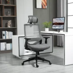 Vinsetto Mesh Fabric Home Office Task Chair With High Back, Adjustable Seat, Recline, Headrest And Lumbar Support, Gray