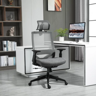 Vinsetto Mesh Fabric Home Office Task Chair With High Back, Adjustable Seat, Recline, Headrest And Lumbar Support, Gray 1 Vinsetto Mesh Fabric Home Office Task Chair With High Back, Adjustable Seat, Recline, Headrest And Lumbar Support, Gray