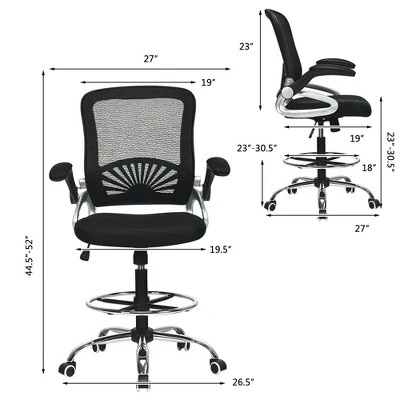Costway Mesh Drafting Chair Mid Back Office Chair Adjustable Height Flip-Up Arm Black 1 Costway Mesh Drafting Chair Mid Back Office Chair Adjustable Height Flip-Up Arm Black