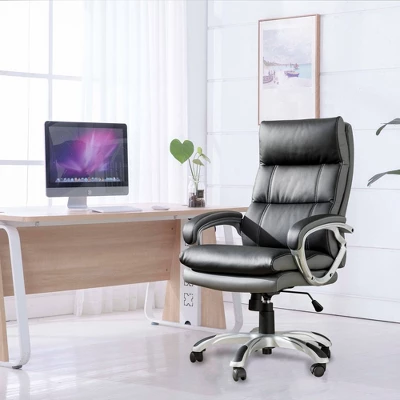 PU Leather Gaslift Adjustable Swivel Office Chair - Glitzhome 1 PU Leather Gaslift Adjustable Swivel Office Chair - Glitzhome