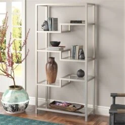 68 In. Satin Nickel Metal Bookcase - Henn&Hart -WorkHaven Sales Shop GUEST 22db42b6 9708 4082 8379 c8ed6542cccf