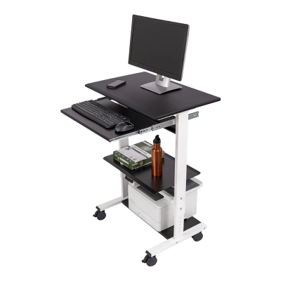 Stand Up Desk Store Mobile Rolling Adjustable Height Standing Workstation With Printer Shelf And Slideout Keyboard Tray 4 Stand Up Desk Store Mobile Rolling Adjustable Height Standing Workstation With Printer Shelf And Slideout Keyboard Tray - Image 4