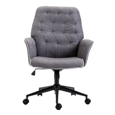 HOMCOM Vinsetto Modern Mid-Back Tufted Linen Home Office Desk Chair With Arms, Swivel Adjustable Task Chair, Upholstery Accent Chair With Soft Seat, Gray 3 HOMCOM Vinsetto Modern Mid-Back Tufted Linen Home Office Desk Chair With Arms, Swivel Adjustable Task Chair, Upholstery Accent Chair With Soft Seat, Gray - Image 3