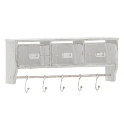 Emma And Oliver Rustic Country Wall Mounted Shelf With 5 Adjustable Sliding Hooks And Three Wire Storage Baskets -WorkHaven Sales Shop GUEST 263323ad 84df 45ee ada0 5d1f94161ab5