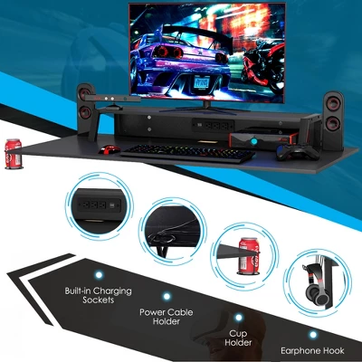 Costway Gaming Desk&Massage Gaming Chair Set W/ Footrest Monitor Shelf Power Strip White 9 Costway Gaming Desk&Massage Gaming Chair Set W/ Footrest Monitor Shelf Power Strip White - Image 9