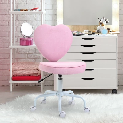 HOMCOM Heart Love Shaped Back Design Office Chair With Adjustable Height And 360 Swivel Castor Wheels, Pink 1 HOMCOM Heart Love Shaped Back Design Office Chair With Adjustable Height And 360 Swivel Castor Wheels, Pink