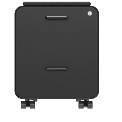 Monoprice Round Corner 2-Drawer File Cabinet - Black, Lockable With Seat Cushion - Workstream Collection 4 Monoprice Round Corner 2-Drawer File Cabinet - Black, Lockable With Seat Cushion - Workstream Collection - Image 4