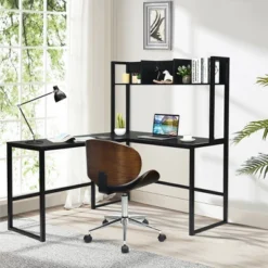 Costway 55'' L-Shaped Desk Corner Computer Desk W/Hutch Black 11 Costway 55'' L-Shaped Desk Corner Computer Desk W/Hutch Black -WorkHaven Sales Shop GUEST 26f7ef54 9a1c 4718 a0dc 76a725530fc1