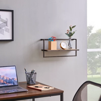 17" X 7.9" Floating Industrial Wood Wall Shelf With Metal Towel Bar Black - Danya B. 3 17" X 7.9" Floating Industrial Wood Wall Shelf With Metal Towel Bar Black - Danya B. - Image 3