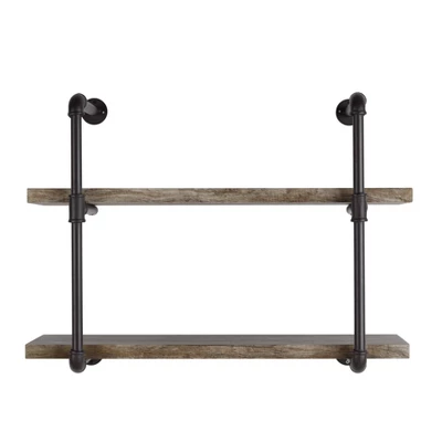 31.5" X 24" Two Tier Industrial Pipe Wall Shelf Brown - Danya B. 2 31.5" X 24" Two Tier Industrial Pipe Wall Shelf Brown - Danya B. - Image 2