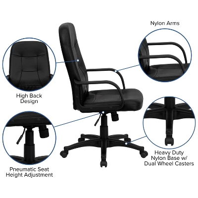 Emma And Oliver High Back Black Glove Vinyl Executive Swivel Office Chair With Arms 2 Emma And Oliver High Back Black Glove Vinyl Executive Swivel Office Chair With Arms - Image 2