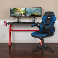 Flash Furniture Gaming Desk And Racing Chair Set With Cup Holder And Headphone Hook