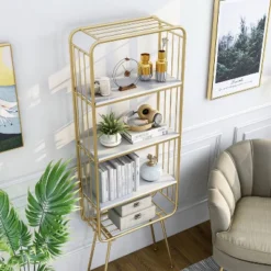 71" Jasper 5 Shelf Glam Bookcase Gold - HOMES: Inside + Out -WorkHaven Sales Shop GUEST 2a2c6852 40b2 4ffe b60e ec536c0c6d4e