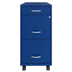 Space Solutions 18 Inch Wide Metal Mobile Organizer File Cabinet For Office Supplies And Hanging File Folders W/ Pencil Drawer & 3 File Drawers, Blue