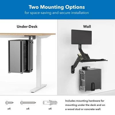 Mount-It! Heavy Duty Under Desk Computer Wall Mount | Height Adjustable CPU Holder With Sliding Tracks | 44 Lbs. Weight Capacity | Black 4 Mount-It! Heavy Duty Under Desk Computer Wall Mount | Height Adjustable CPU Holder With Sliding Tracks | 44 Lbs. Weight Capacity | Black - Image 4