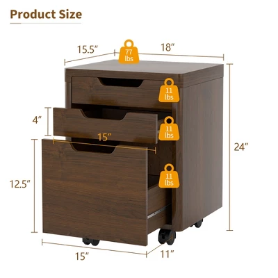 Costway 3 Drawer Rolling File Cabinet W/ Wheels Vertical Printer Stand Walnut 2 Costway 3 Drawer Rolling File Cabinet W/ Wheels Vertical Printer Stand Walnut - Image 2