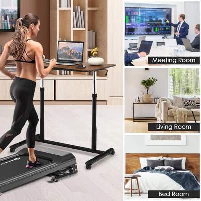 Costway Height Adjustable Computer Desk Sit Stand Rolling Notebook Table NaturalBrownBlack 3 Costway Height Adjustable Computer Desk Sit Stand Rolling Notebook Table NaturalBrownBlack - Image 3