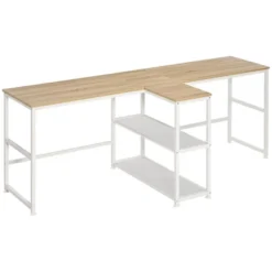 HOMCOM 83" Two Person Computer Desk With 2 Storage Shelves, Double Desk Workstation With Book Shelf, Long Desk Table For Home Office, Natural -WorkHaven Sales Shop GUEST 2cac14d9 6dfa 4729 b1f2 4ea4a0671545