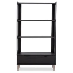 62.4" 2 Drawers Kalien Modern And Contemporary Bookshelf With Display Shelves Espresso Brown - Baxton Studio