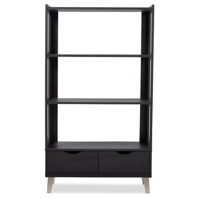 62.4" 2 Drawers Kalien Modern And Contemporary Bookshelf With Display Shelves Espresso Brown - Baxton Studio 1 62.4" 2 Drawers Kalien Modern And Contemporary Bookshelf With Display Shelves Espresso Brown - Baxton Studio