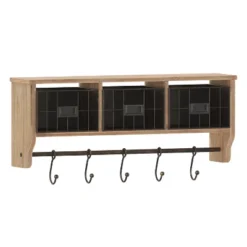Emma And Oliver Rustic Country Wall Mounted Shelf With 5 Adjustable Sliding Hooks And Three Wire Storage Baskets -WorkHaven Sales Shop GUEST 2d6f6037 db0d 4f80 b928 1e0e5cda304b