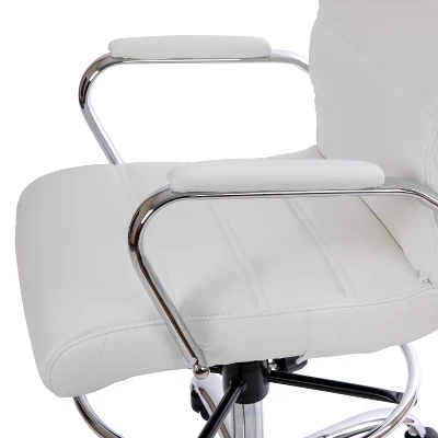 Merrick Lane Mid-Back Drafting Chair With Adjustable Foot Ring Faux Leather Upholstered Swivel Chair With Chrome Base 8 Merrick Lane Mid-Back Drafting Chair With Adjustable Foot Ring Faux Leather Upholstered Swivel Chair With Chrome Base - Image 8