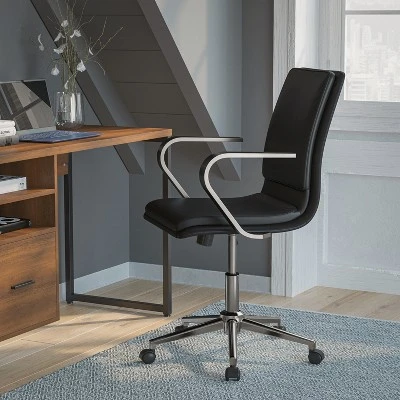 Flash Furniture James Mid-Back Designer Executive Upholstered Office Chair With Brushed Metal Base And Arms 1 Flash Furniture James Mid-Back Designer Executive Upholstered Office Chair With Brushed Metal Base And Arms