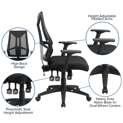 Flash Furniture High Back Black Mesh Multifunction Swivel Ergonomic Task Office Chair With Adjustable Arms 2 Flash Furniture High Back Black Mesh Multifunction Swivel Ergonomic Task Office Chair With Adjustable Arms - Image 2