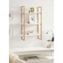 20" X 30" Leigh Wood And Metal Wall Shelf White/Gold - Kate & Laurel All Things Decor -WorkHaven Sales Shop GUEST 328ef9b6 80fb 4766 95fb 5294bee785ff