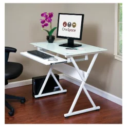 Ultramodern Glass Computer Desk, Pull-Out Keyboard, Steel Frame - OneSpace 13 Ultramodern Glass Computer Desk, Pull-Out Keyboard, Steel Frame - OneSpace -WorkHaven Sales Shop GUEST 329d77f0 ba31 4664 ab21 a59eae562681
