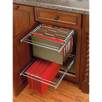 Rev-A-Shelf 2 Tier 14.5" Base Cabinet File Drawer Organizer System For Leterr & Legal Sized Files For Home Office Or Home Storage, Chrome, RAS-FD-KIT 3 Rev-A-Shelf 2 Tier 14.5" Base Cabinet File Drawer Organizer System For Leterr & Legal Sized Files For Home Office Or Home Storage, Chrome, RAS-FD-KIT - Image 3