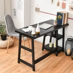 Tangkula Trestle Computer Desk Indoor Office Workstation For Home Office With 2-Tier Storage Shelves -WorkHaven Sales Shop GUEST 330b100a 2f6b 4316 92da 0dc592cb9150