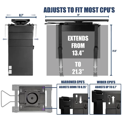 Mount-It! Under Desk CPU Mount With Adjustable Straps | Computer Tower Holder With Sliding Track And 360 Degree Swivel | 22 Lbs. Capacity | Black 3 Mount-It! Under Desk CPU Mount With Adjustable Straps | Computer Tower Holder With Sliding Track And 360 Degree Swivel | 22 Lbs. Capacity | Black - Image 3