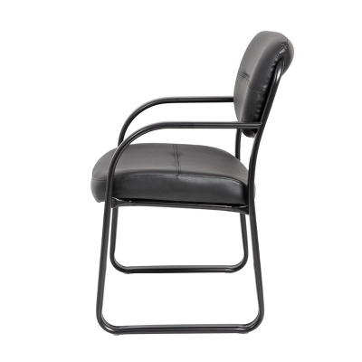 Leather Sled Base Guest Chair Black - Boss Office Products 3 Leather Sled Base Guest Chair Black - Boss Office Products - Image 3
