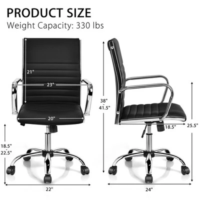 Costway Set Of 2 PU Leather Office Chair High Back Conference Task Chair W/Armrests 1 Costway Set Of 2 PU Leather Office Chair High Back Conference Task Chair W/Armrests