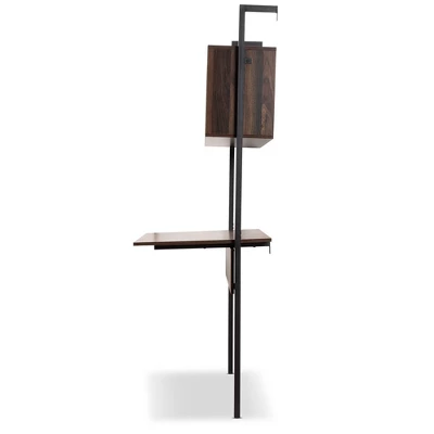 Fariat Walnut Wood And Metal Display Shelf With Desk Brown/Black - Baxton Studio 2 Fariat Walnut Wood And Metal Display Shelf With Desk Brown/Black - Baxton Studio - Image 2