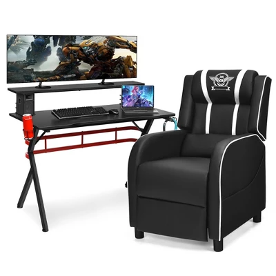 Costway Gaming Desk & Chair Set 48'' Computer Desk & Massage Recliner Chair Black + White/Blue/Pink/Red 6 Costway Gaming Desk & Chair Set 48'' Computer Desk & Massage Recliner Chair Black + White/Blue/Pink/Red - Image 6