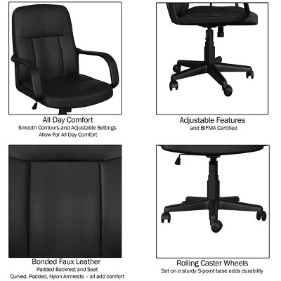 Office Chair – Adjustable Height Computer Chair With Wheels, Square Tilting Leather Back, Foam Seat, Swivels In 360-Degrees By Lavish Home (Black) 2 Office Chair – Adjustable Height Computer Chair With Wheels, Square Tilting Leather Back, Foam Seat, Swivels In 360-Degrees By Lavish Home (Black) - Image 2