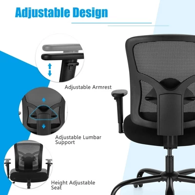 Costway 400LBS Mesh Big & Tall Office Chair Swivel Task Chair W/ Lumbar Support 9 Costway 400LBS Mesh Big & Tall Office Chair Swivel Task Chair W/ Lumbar Support - Image 9