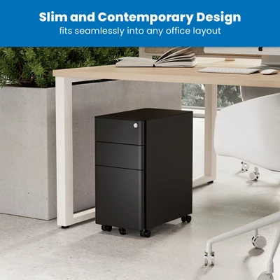 Mount-It! Mobile File Pedestal Cabinet With 3 Drawers & Lock | Slim Design Under Desk Storage & Organizer For Files, Folders & Office Supplies | Black 1 Mount-It! Mobile File Pedestal Cabinet With 3 Drawers & Lock | Slim Design Under Desk Storage & Organizer For Files, Folders & Office Supplies | Black