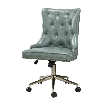 Busiris Height Adjustable Task Chair With Nailhead Trim | Karat Home-TURQUOISE 11 Busiris Height Adjustable Task Chair With Nailhead Trim | Karat Home-TURQUOISE - Image 11