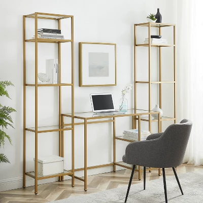 3pc Aimee Desk And Etagere Set Soft Gold - Crosley 1 3pc Aimee Desk And Etagere Set Soft Gold - Crosley