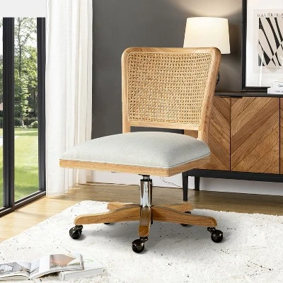 Crisolina Office Task Chair With Rattan Back Height-adjustable Computer Desk Chair Swivel | Karat Home-Linen 1 Crisolina Office Task Chair With Rattan Back Height-adjustable Computer Desk Chair Swivel | Karat Home-Linen