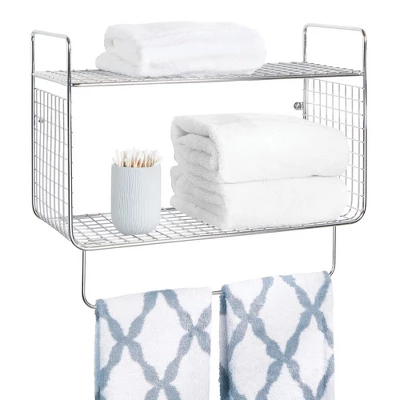 MDesign 2 Tier Storage Organizer Bath Shelf With Towel Bar, Wall Mount 6 MDesign 2 Tier Storage Organizer Bath Shelf With Towel Bar, Wall Mount - Image 6