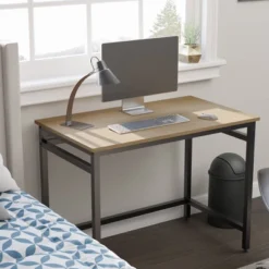 Delia Industrial Metal Desk Oak - Brookside Home