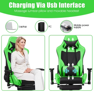 Costway Massage Gaming Chair Reclining Racing Office Computer Chair With Footrest WhiteBluePinkRed 5 Costway Massage Gaming Chair Reclining Racing Office Computer Chair With Footrest WhiteBluePinkRed - Image 5