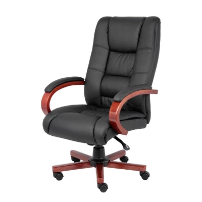 High Back Executive Wood Finished Chairs Black/Brown - Boss Office Products 2 High Back Executive Wood Finished Chairs Black/Brown - Boss Office Products - Image 2