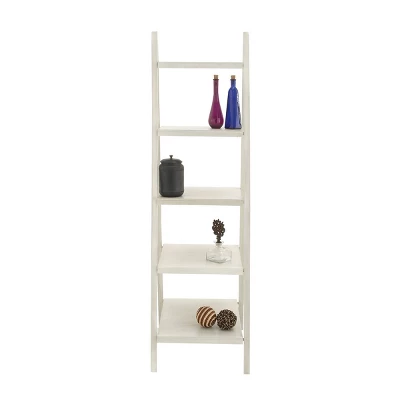 65" Wood Ladder Leaning Bookshelf White - Olivia & May 2 65" Wood Ladder Leaning Bookshelf White - Olivia & May - Image 2